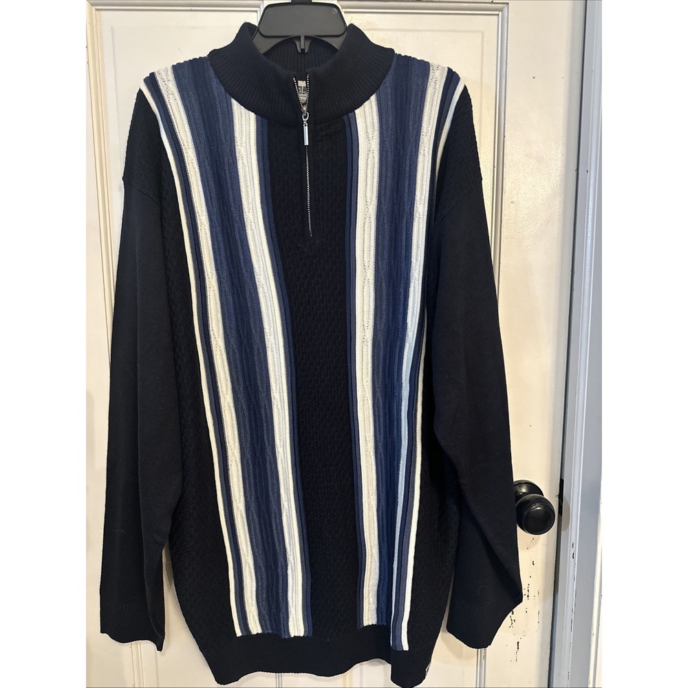 STACY ADAMS 3XLT 1/4 ZIP MENS‎ PATTERNED SWEATER Navy White KNIT